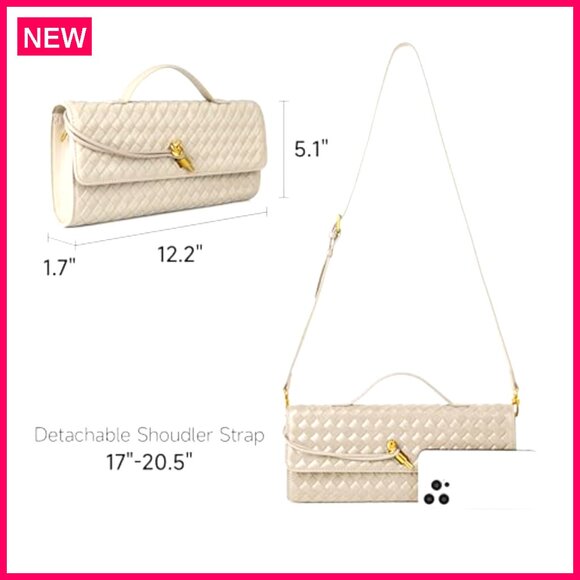 Woven Vegan Leather Evening Clutch Crossbody Bag Adjustable Strap Formal - Picture 5 of 8